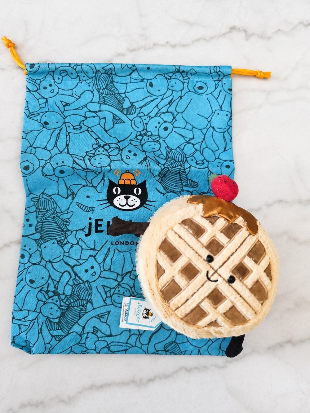 Jellycat Amuseables Rene Waffle Plush with Drawstring Bag NWT